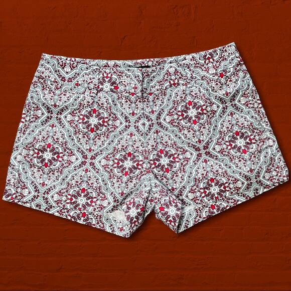 J CREW CITY FIT BOHO WESTERN PAISLEY Y2K CHINO SHORTS RED WHITE BLUE XS 0 - Picture 1 of 4